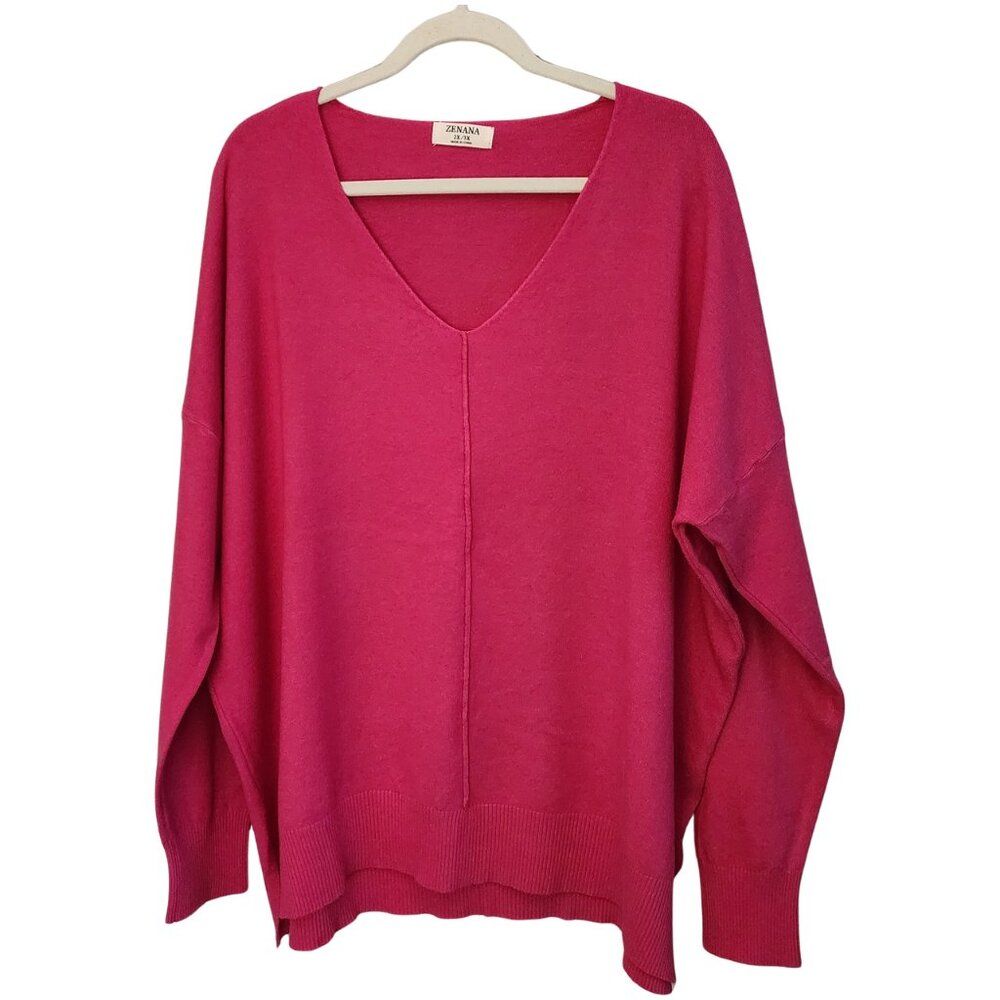 Zenana V-Neck Center Seam Sweater  Size 2x/3x  Fuchsia  So soft!!